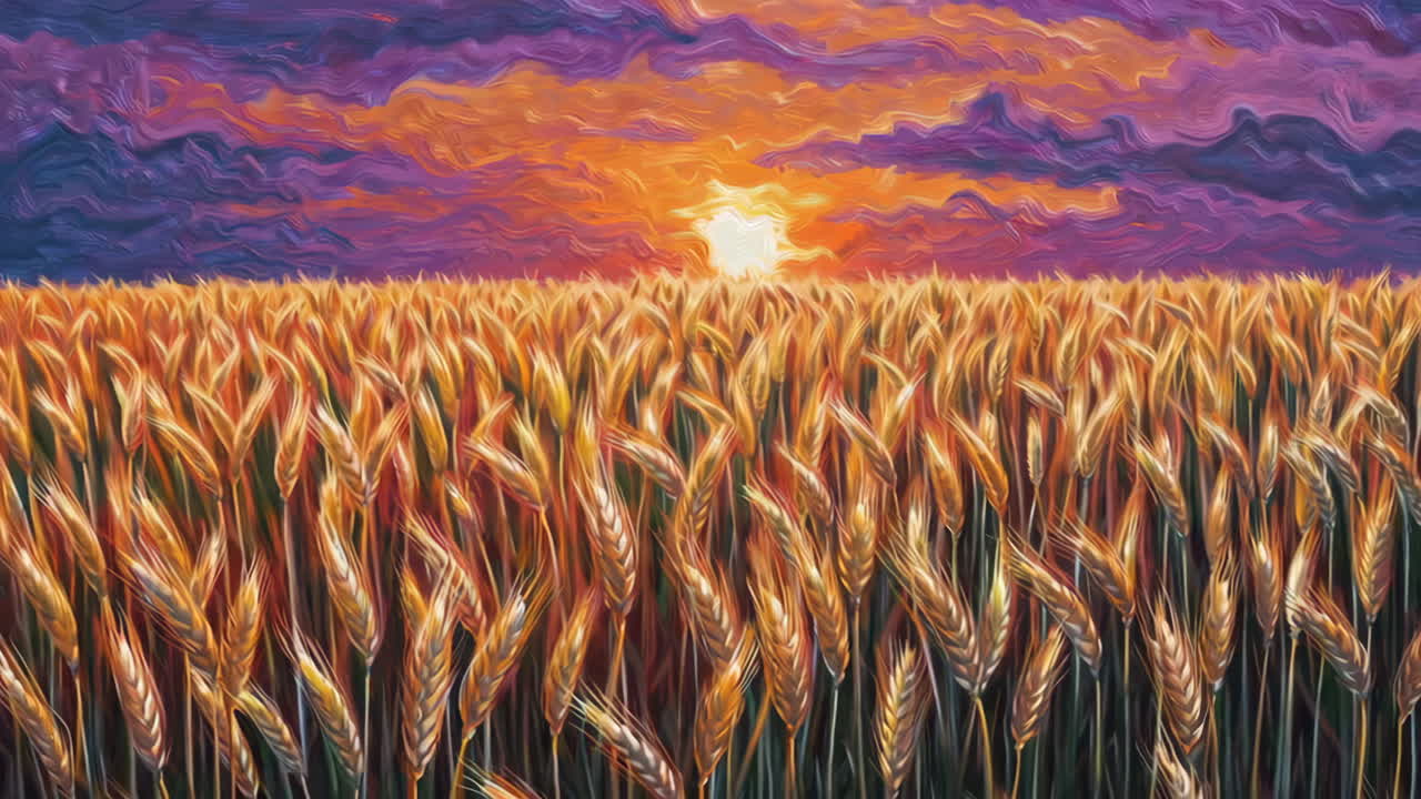 해가 지는 황금의 밀
