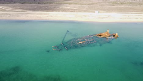 Sunken-Transport-Ship-in-Greece's-Turquoise-Blue-Waters