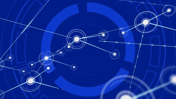 Animation of network of connections with spots on blue background