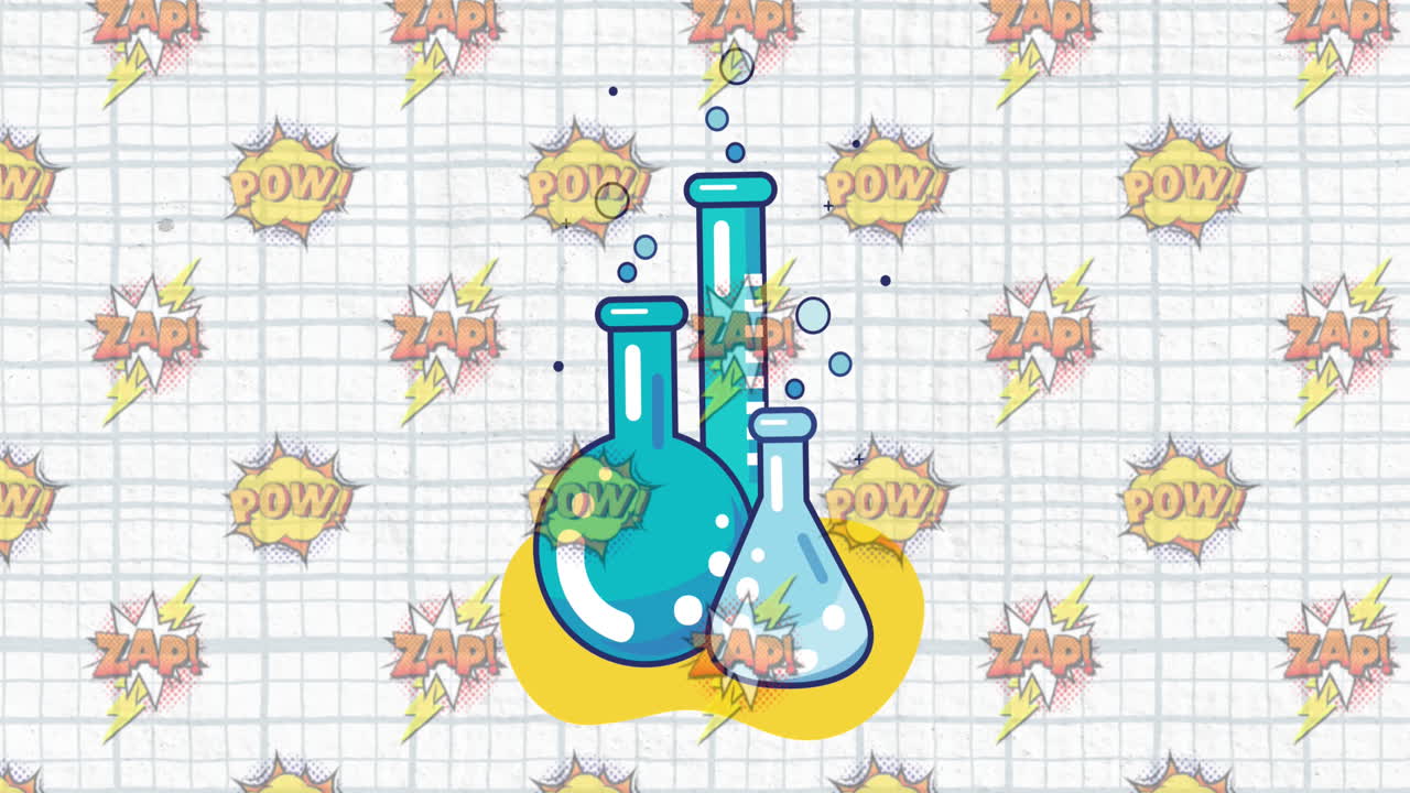 Laboratory beakers icon against square ruled paper