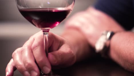 male hand holding a glass wine panning