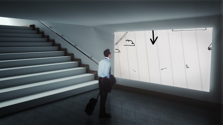 Businessman looking at idea graphics