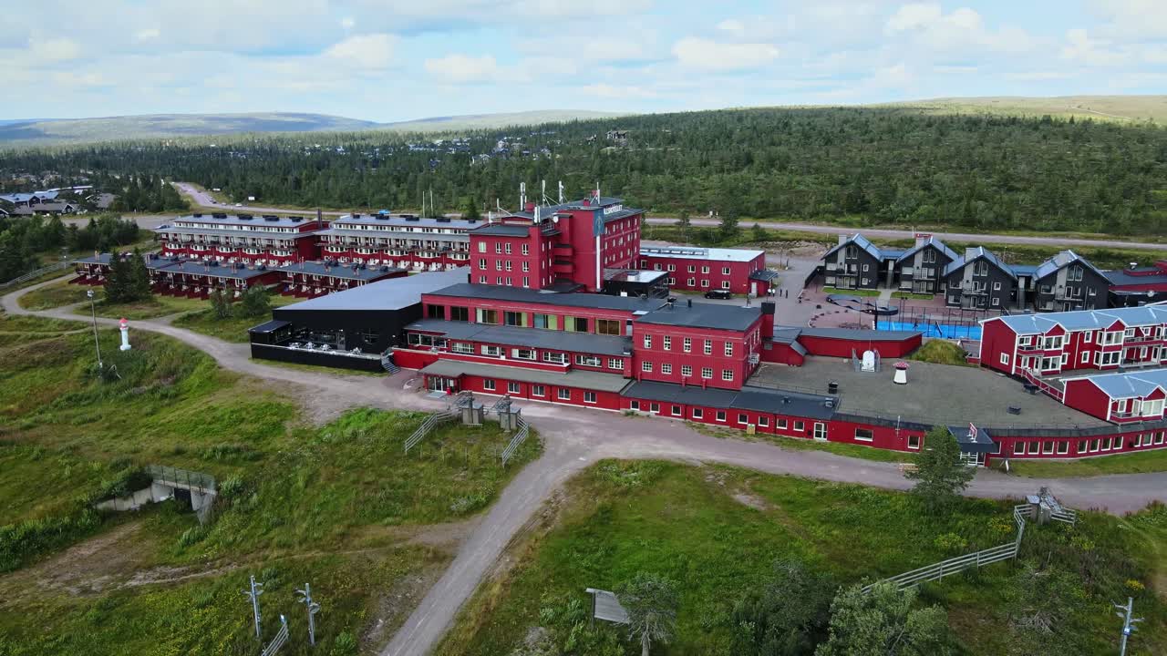 Exterior Of Salens Hogfjallshotell In Dalarna, Sweden - aerial drone shot