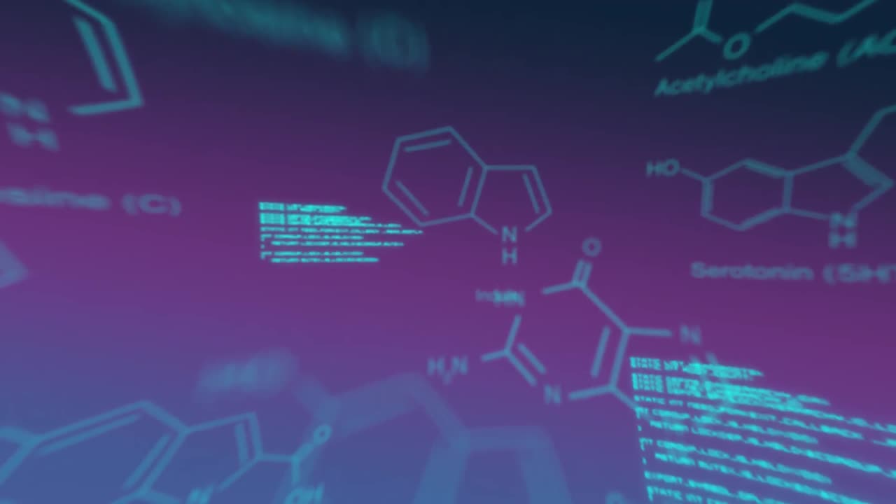 Text and digital data are displayed on purple background