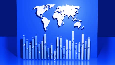 abstractas columnas hermosas forman gráficos y con el mapa del mundo forman un panel de información como bg en bucle para espectáculos analíticos. datos globales, estadísticas abstractas en todo el mundo como información bg