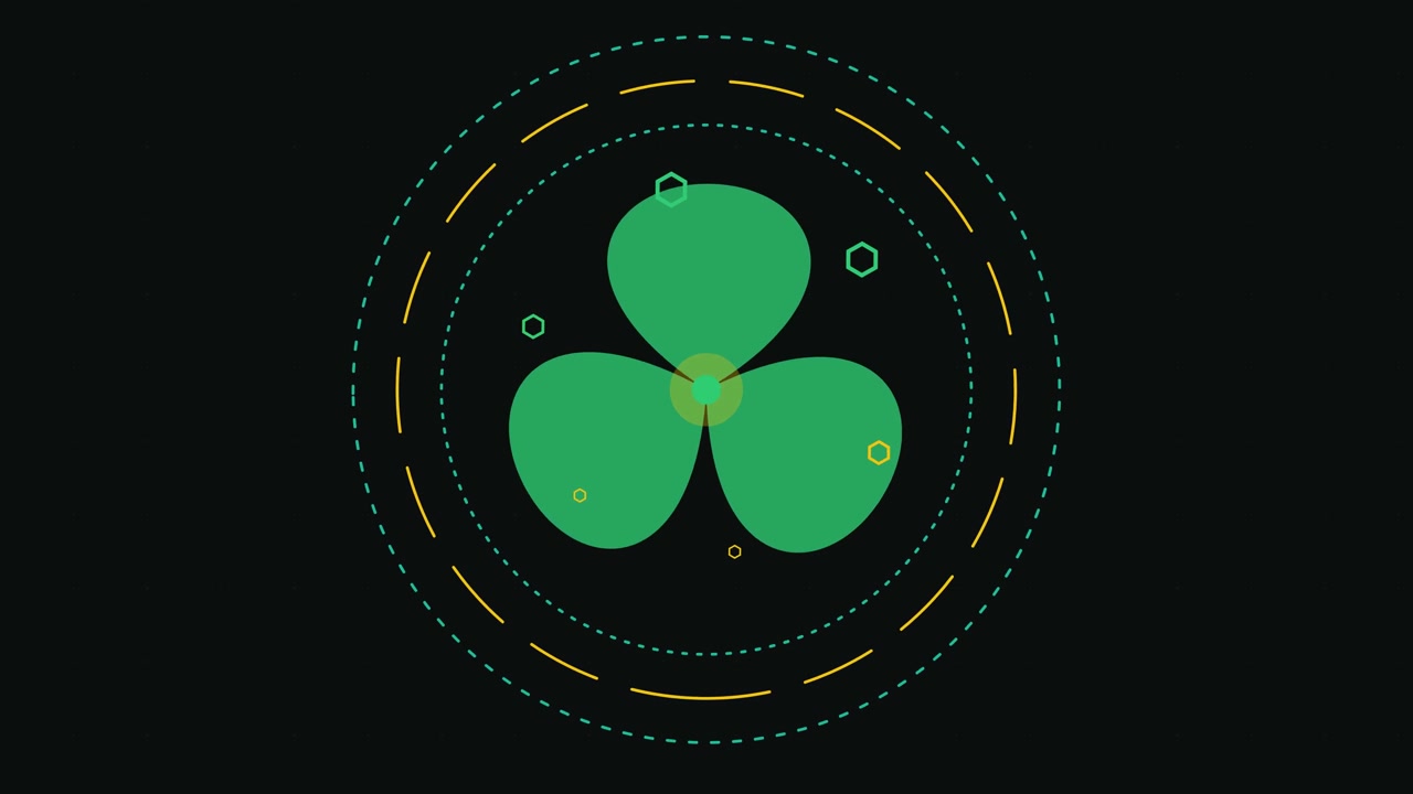 Abstract Green Three-Leaf Clover Animation with Rotating Circular Elements