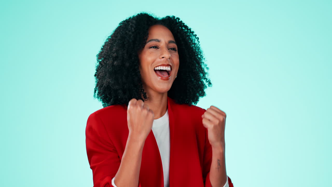 Business, black woman and fist for celebration