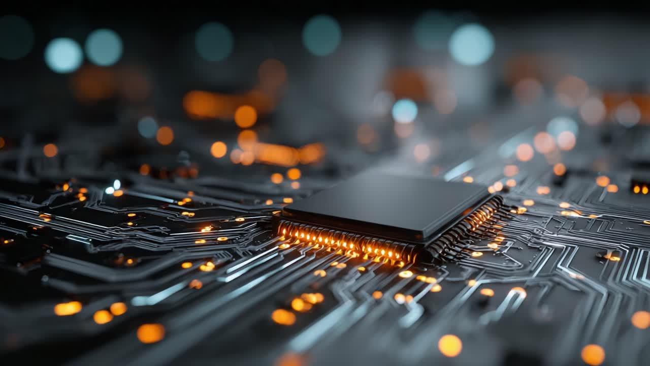 A Close-up View of a Computer Chip Surrounded by Glowing Circuit Paths, Showcasing Impressive Electronic Connectivity and Advanced Technology Design