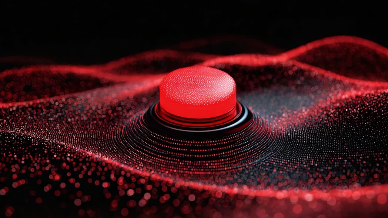 An Engaging Visual Representation of a Red Button Surrounded by Dynamic Waveforms, Highlighting Intriguing Patterns of Light and Texture Against a Dark Background