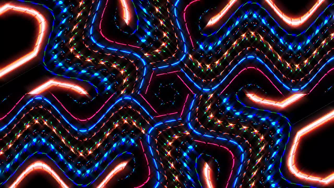 line wave motion, colorful,on a black background