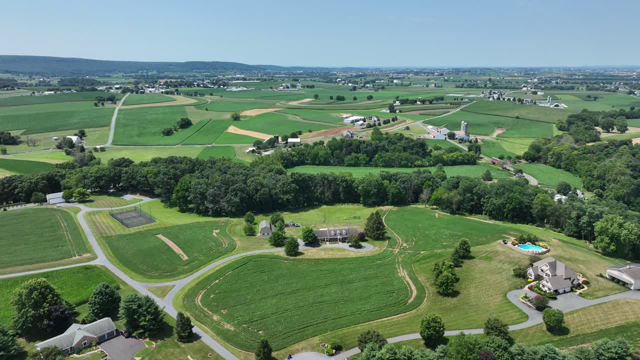An aerial flight over the rural farmland of southern Lancaster County, Pennsylvania-3