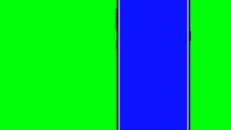 black smartphone turns on on blue background. easy customizable green screen. computer generated image. 4k video.