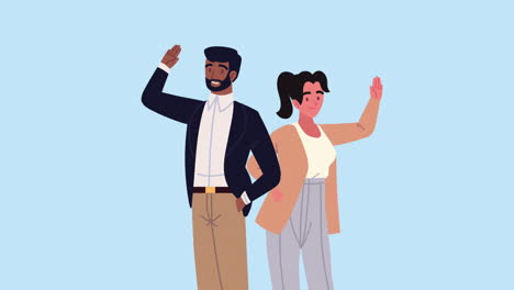 barba y pareja elegante animación de trabajo en equipo