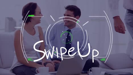 Animation-of-swipe-up-text-over-caucasian-business-people-in-office