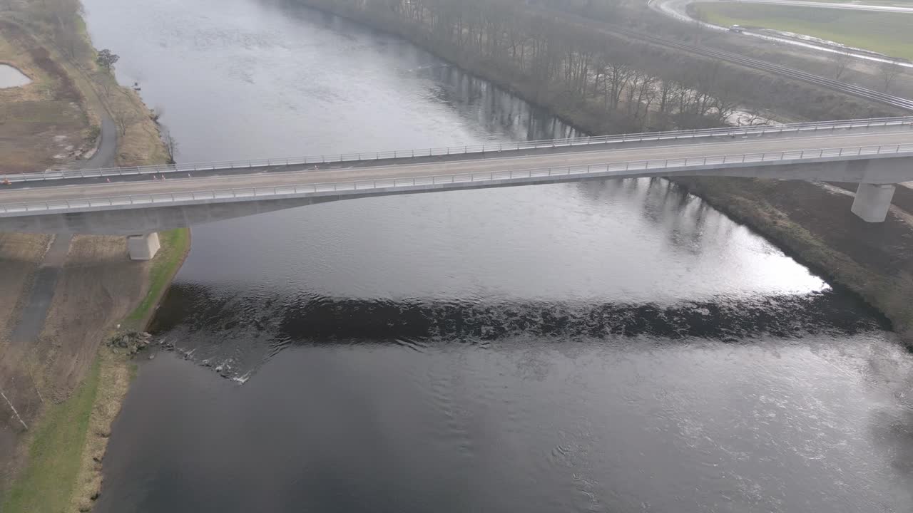 Drone footage of Destiny Bridge in Perth before official opening. Camera tilting down.