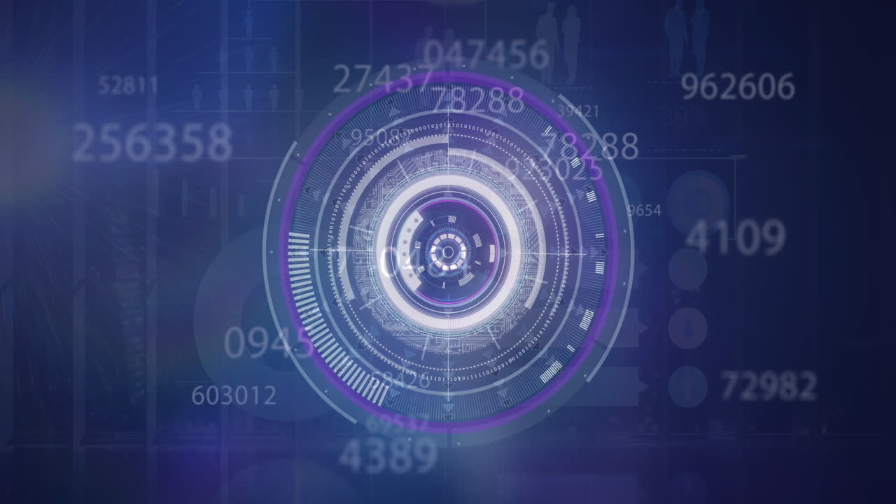 animación del alcance y el procesamiento de datos sobre fondo púrpura