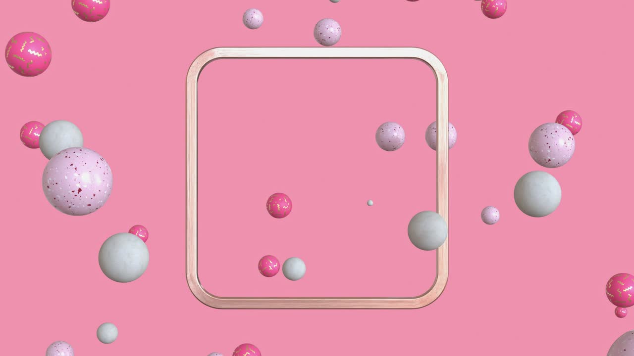 3d 렌더링 모션 그래픽 분홍색 기하학적 모양과 금색 사각형 프레임
