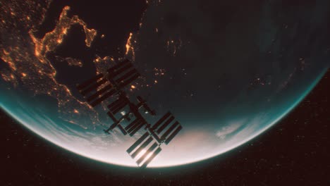 international space station in outer space over the planet earth orbit