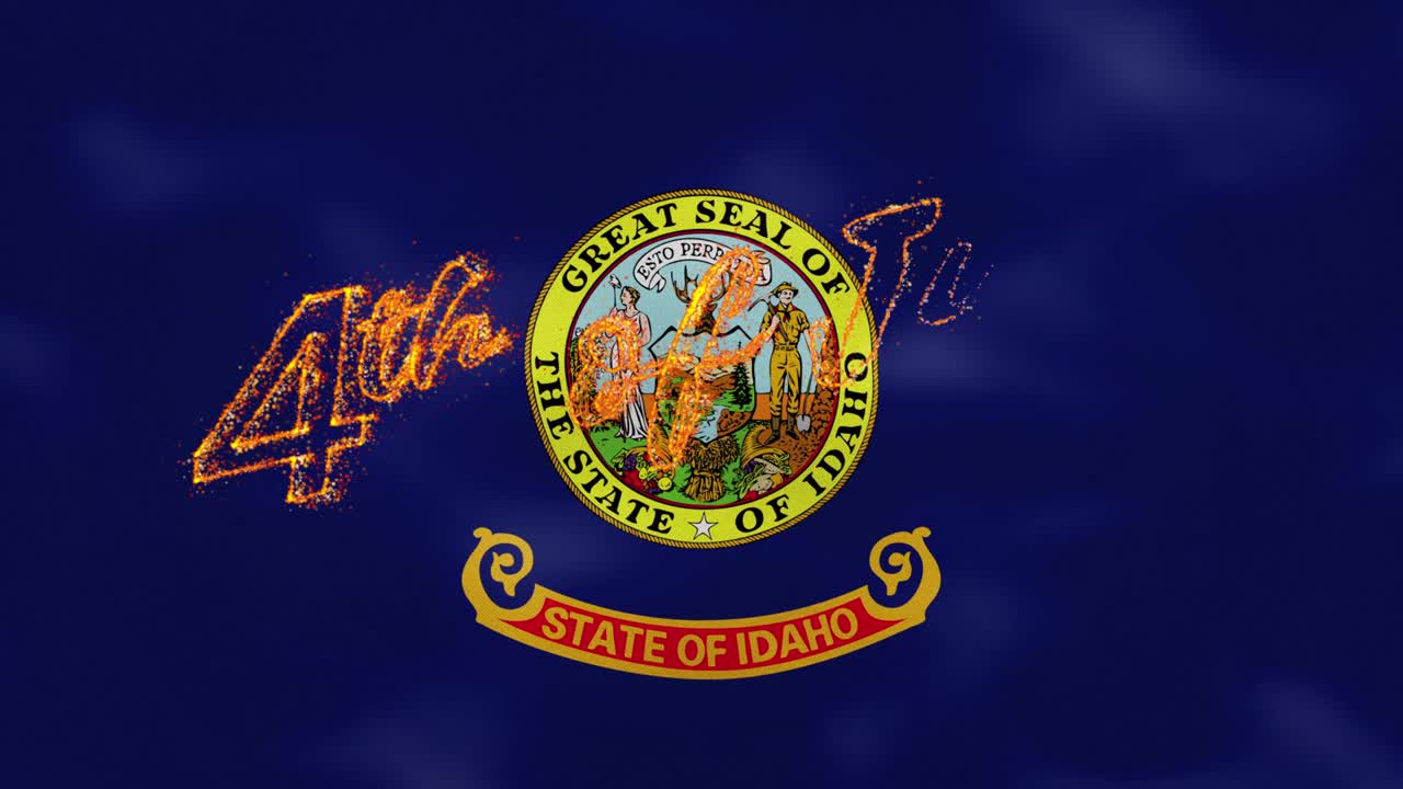 아이다호 국기 배경: 7월 4일 화재 글자, 루프