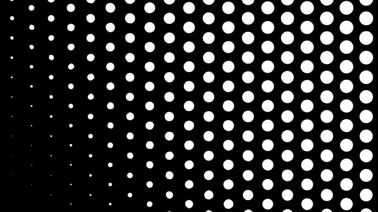 Dynamic black and white composition with dots scaling. Retro and vintage pattern animation