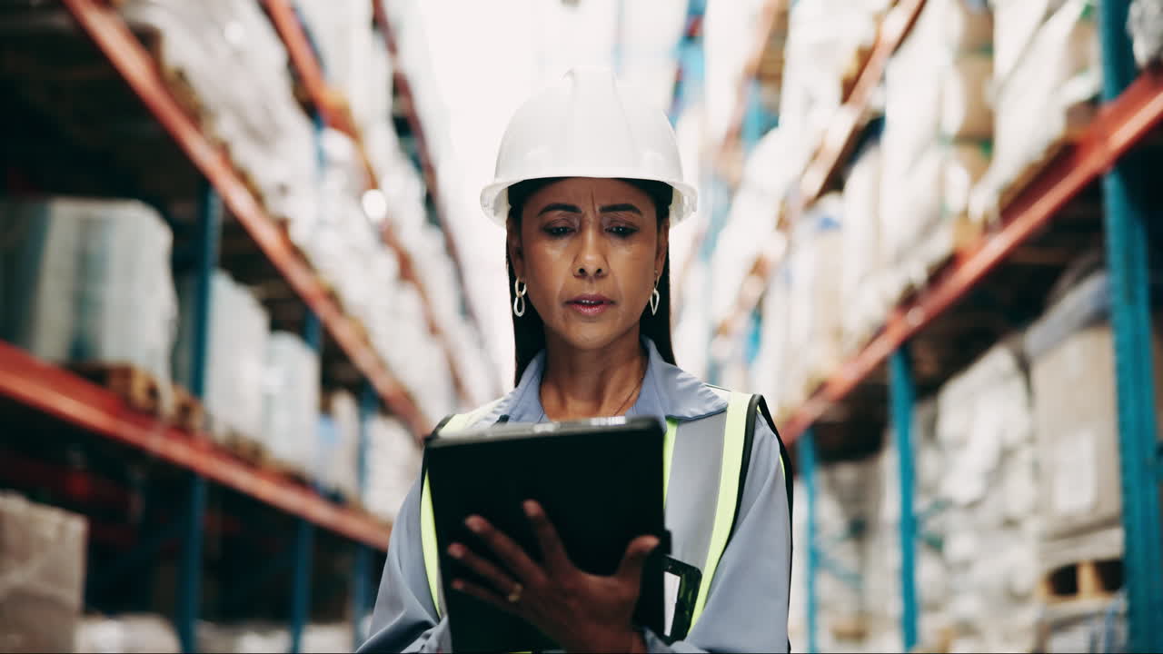 Woman in warehouse checking inventory