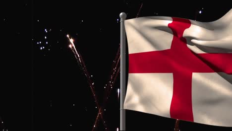 animation of flag of england over fireworks