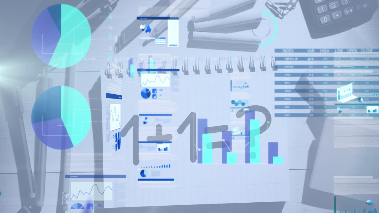 animación del procesamiento de datos financieros sobre textos y artículos escolares.
