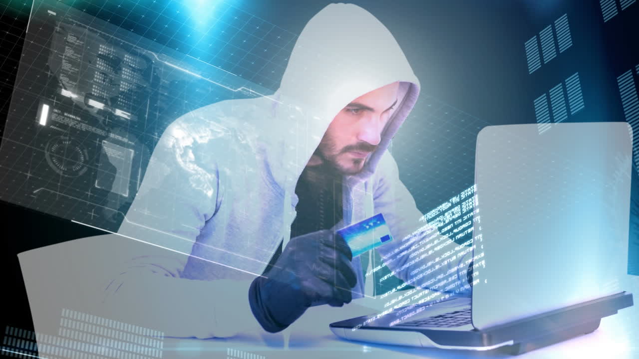 animación digital de hacker hacker hackeando el portátil 4k