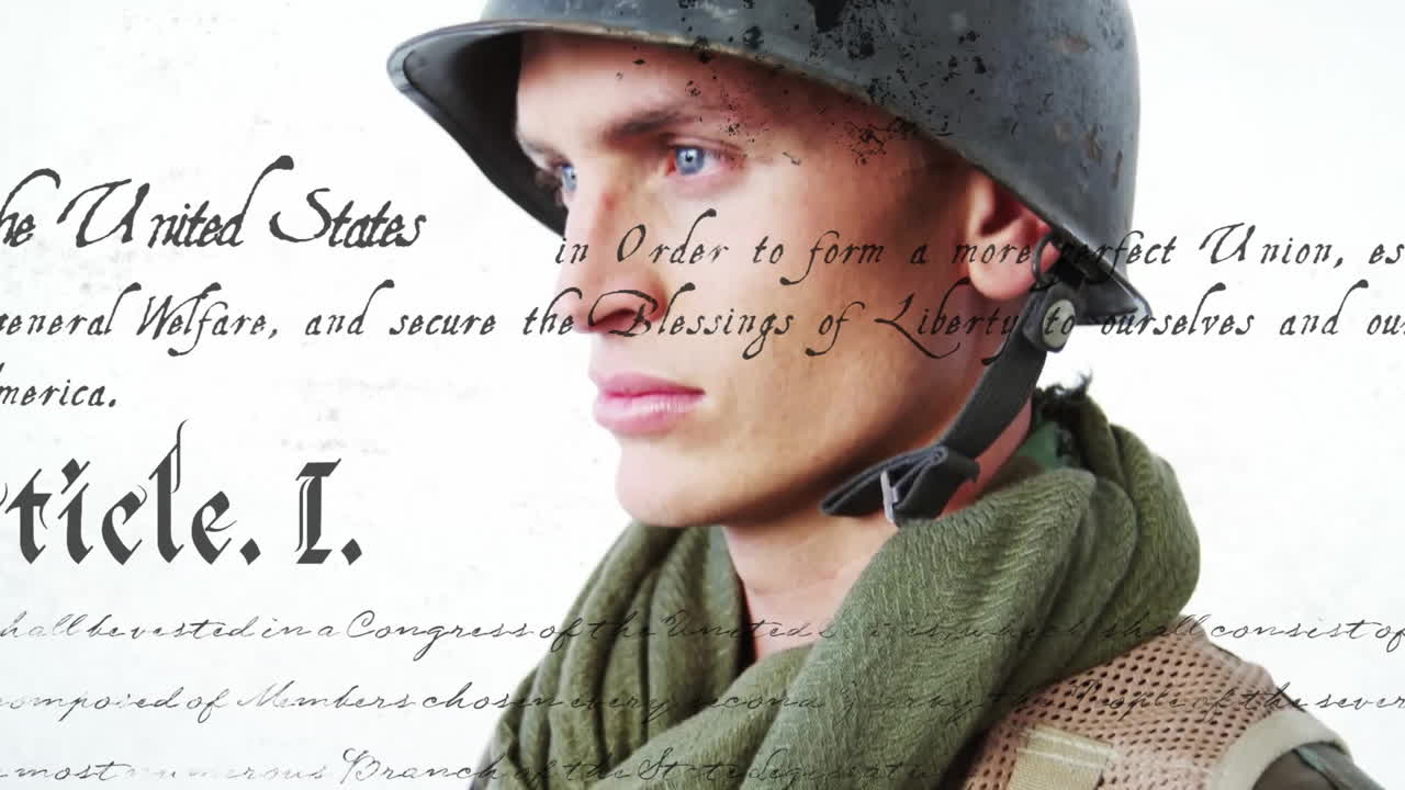 анимация текста конституции над кавказским солдатом