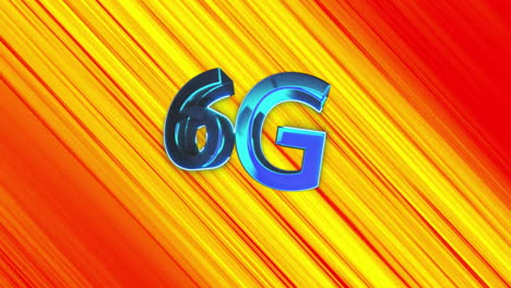 animación de texto de 6 g sobre líneas diagonales amarillas que se mueven sobre fondo rojo