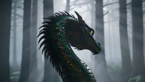 dragon in a misty forest