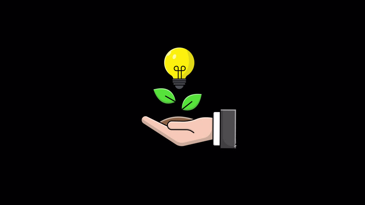 Animated Hand Holding Growing Plant with Idea Lightbulb