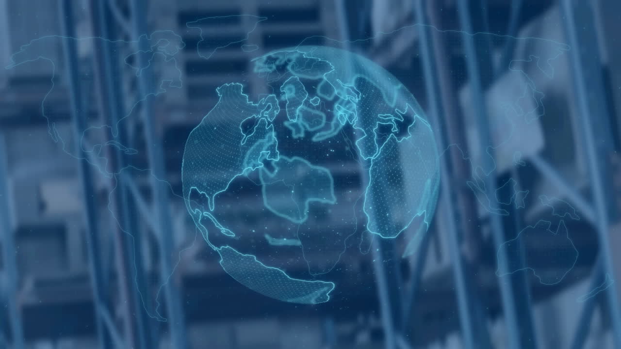 창고 의 선반 위 에 회전 하는 지구 의 애니메이션