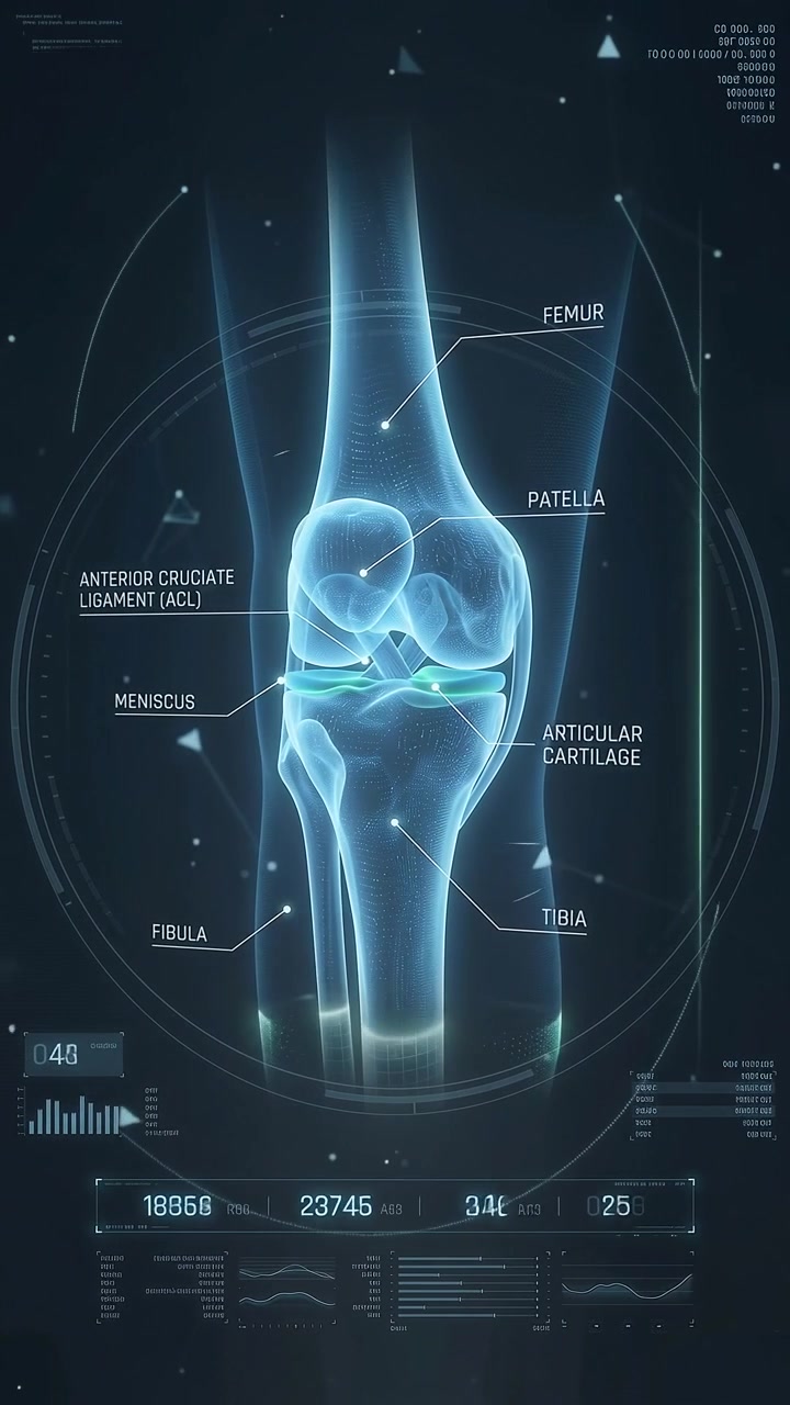 Digital medicinsk animation af menneskets knæledsanatomi