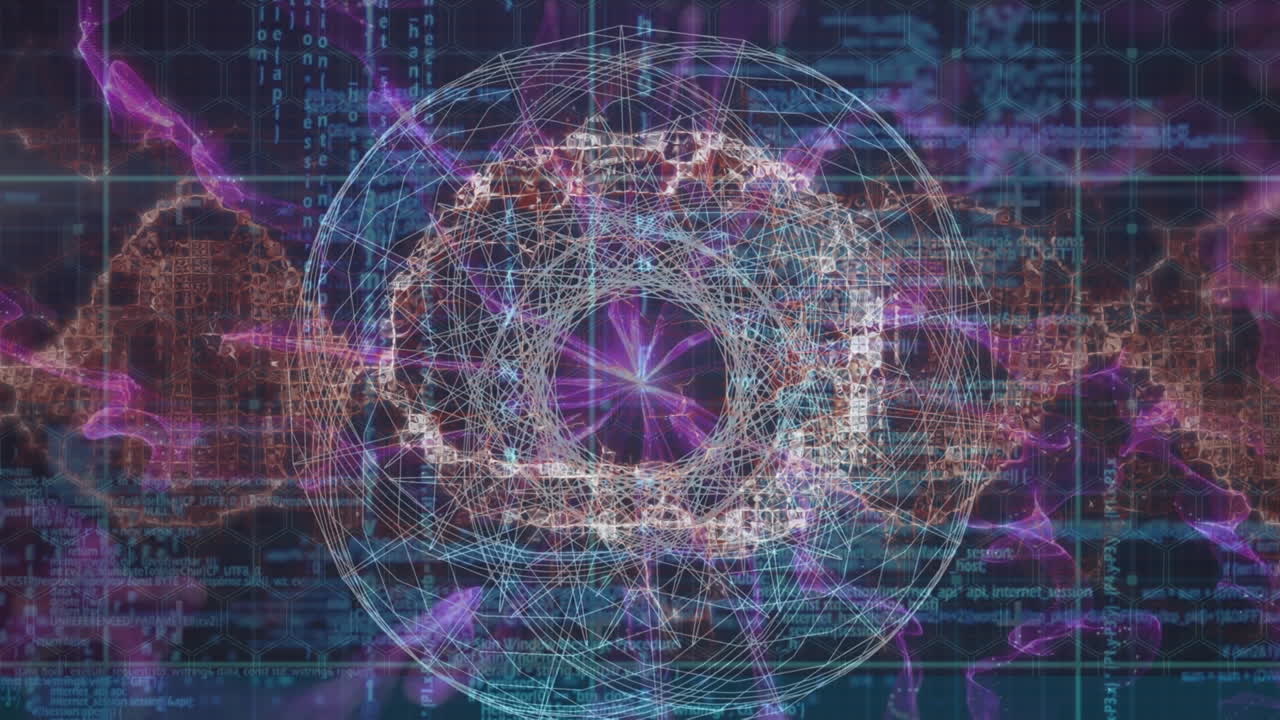 este video muestra una matriz azul con rastros de luz y conexiones de red