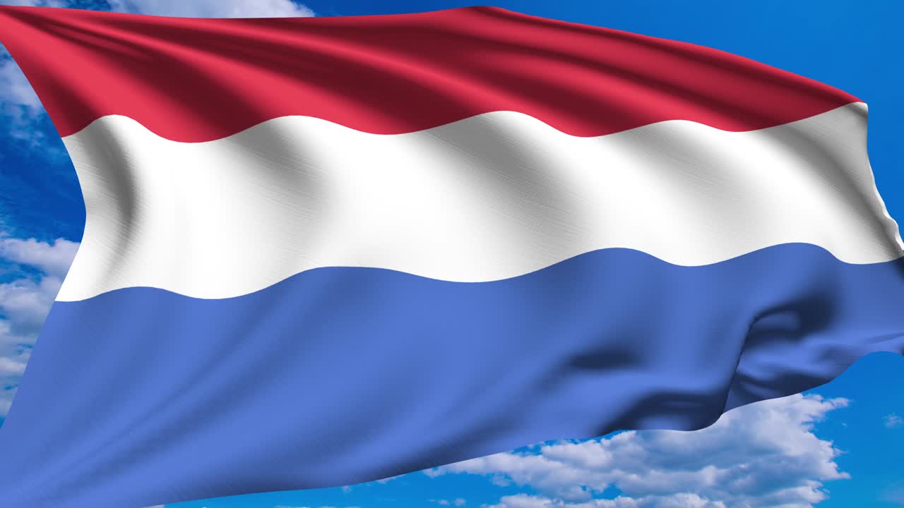 Flag of Netherlands against a cloudy sky (alpha channel, loopable)