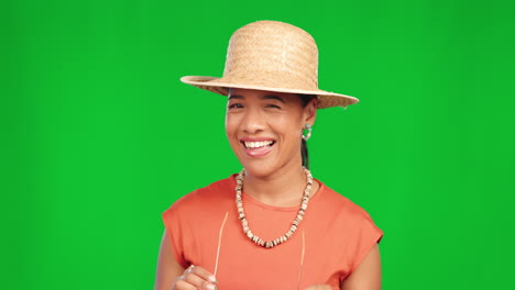 wink, fashion and luxury with woman on green