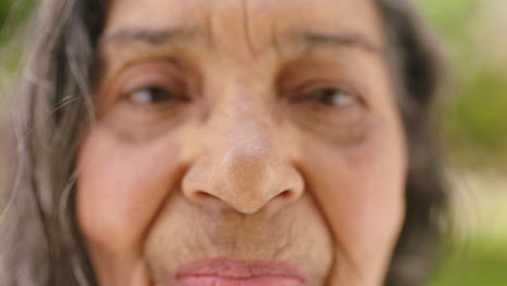 old woman, wrinkles and macro portrait smile