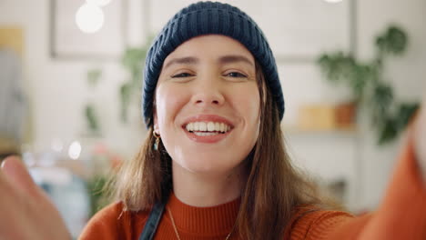 smiling woman taking a selfie