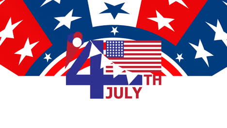 animation of independence day text over flag of american pattern