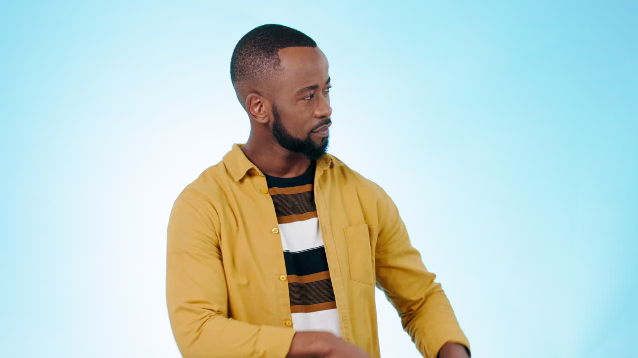 Pointing, you and face of black man wink on blue