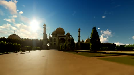 taj mahal contra el cielo azul, panorámica, 4k