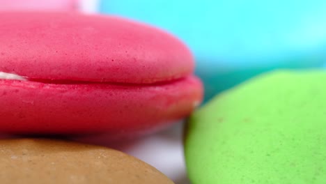 close-up of colorful macarons