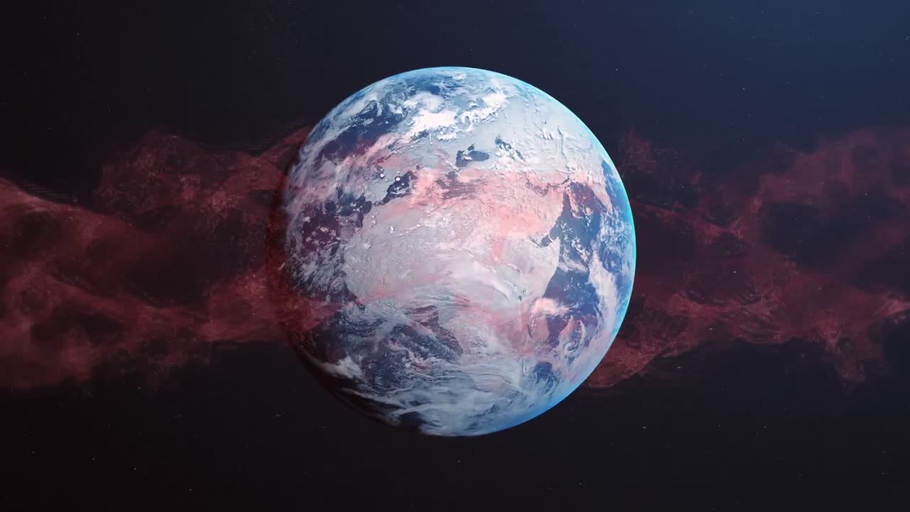 지구 위에 빛나는 빛의 흔적의 애니메이션