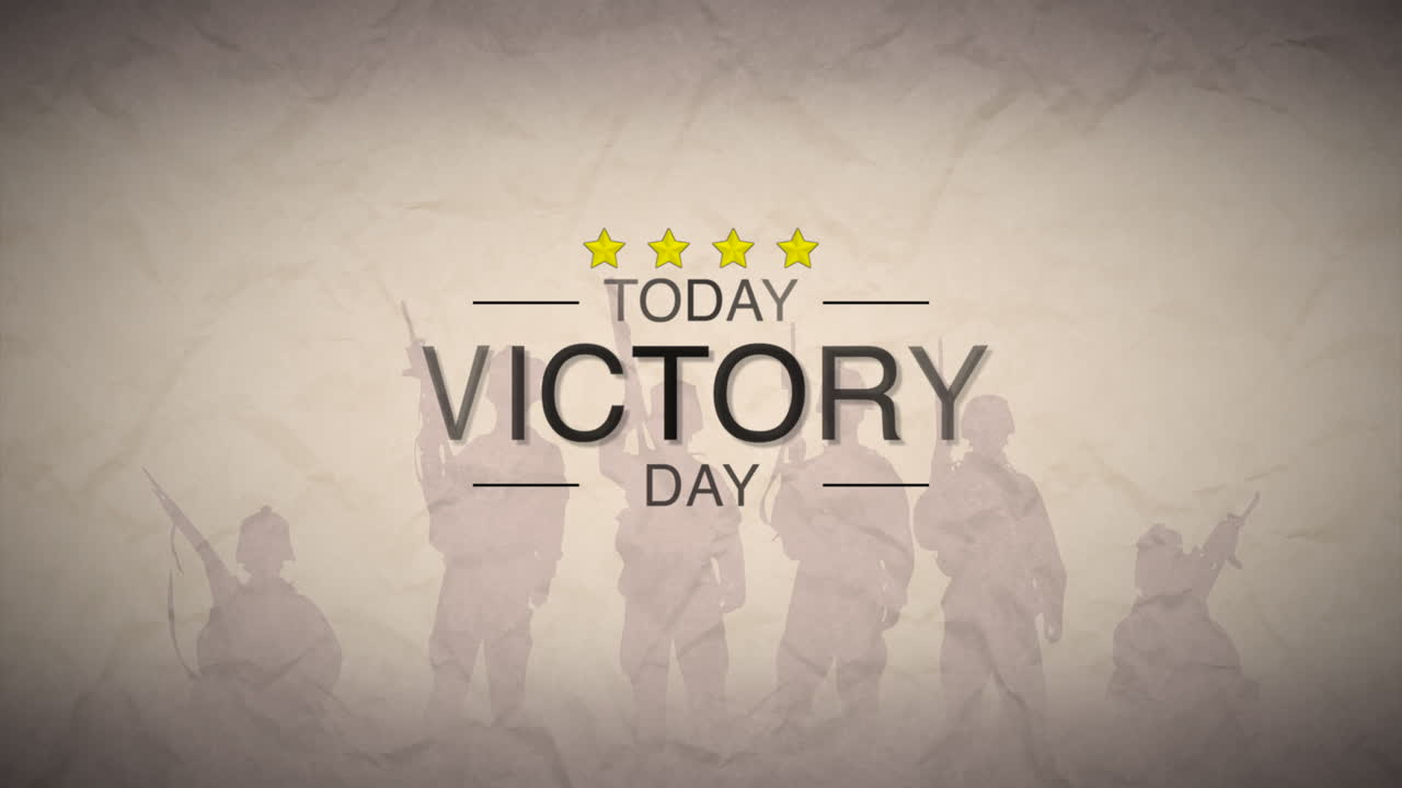 día de la victoria con silueta de soldados y estrellas de guerra