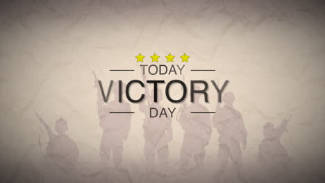 victory day with silhouette of soldiers and warfare stars