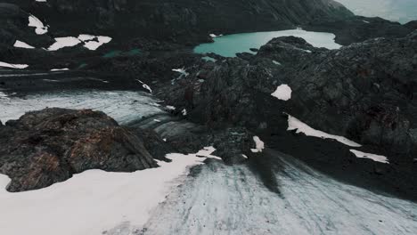 glaciar vinciguerra and tempanos lagoon in ushuaia, argentina - aerial drone shot