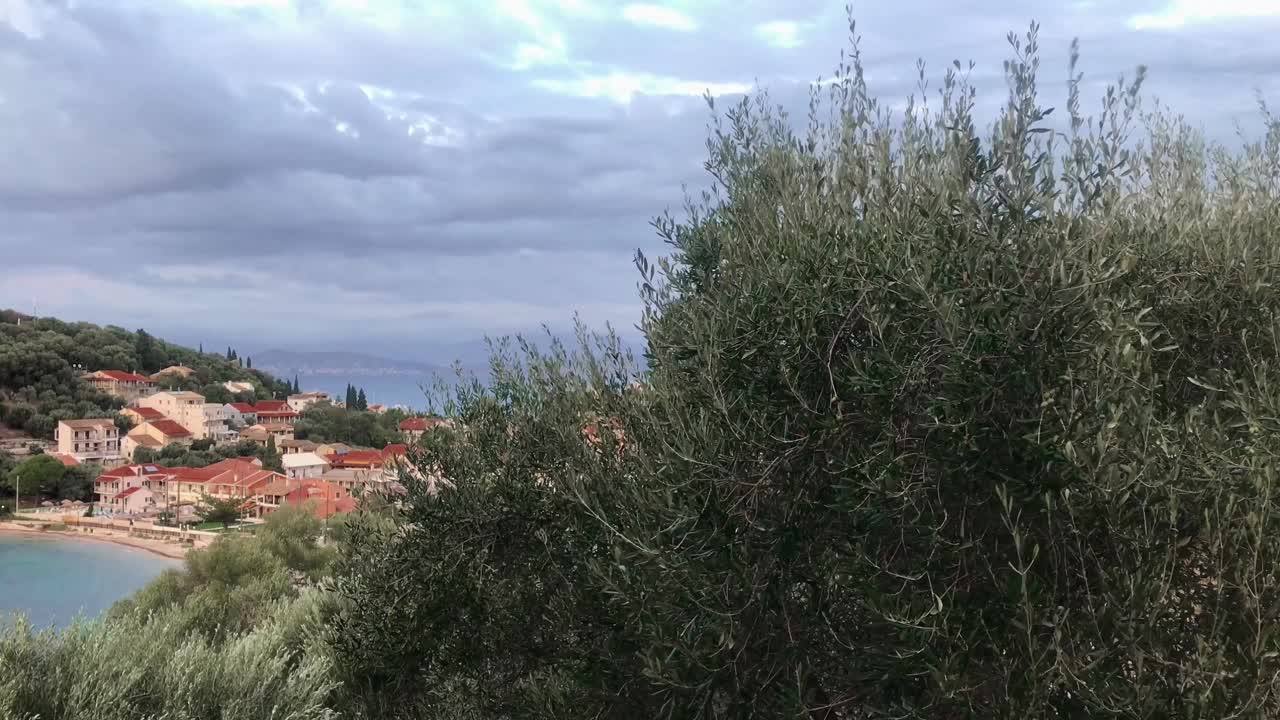 Mediterranean Panoramic view of Corfu Kassiopi's Coast on a cloudy day