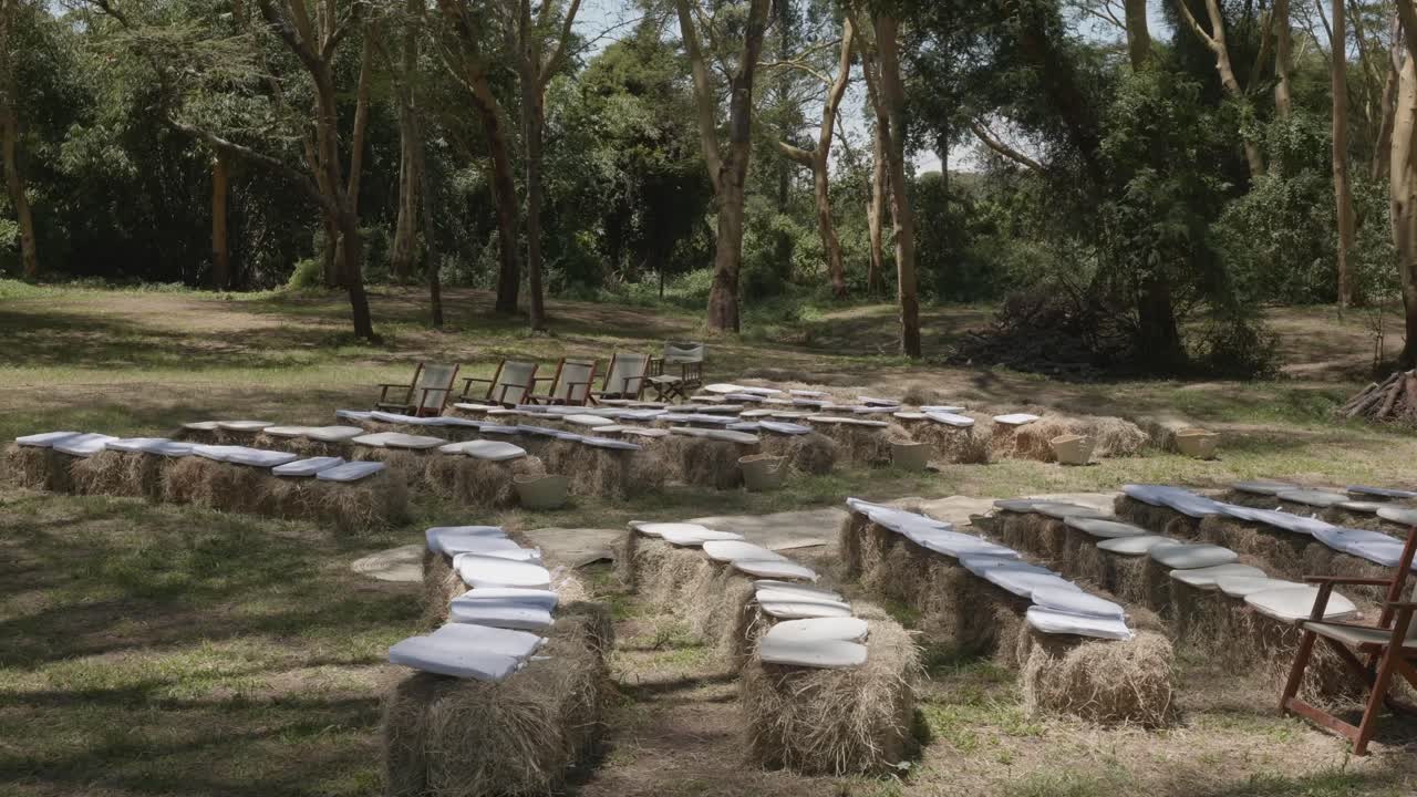 Rustic Outdoor Wedding Ceremony Setup in a Forest