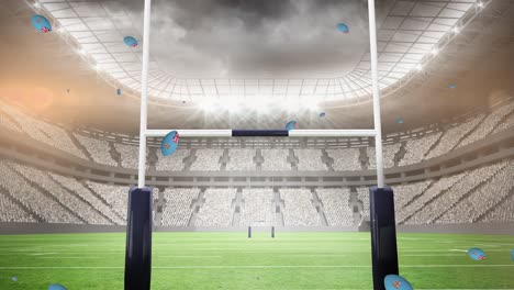 Animation-of-rugby-balls-coloured-with-flag-of-fiji-at-stadium